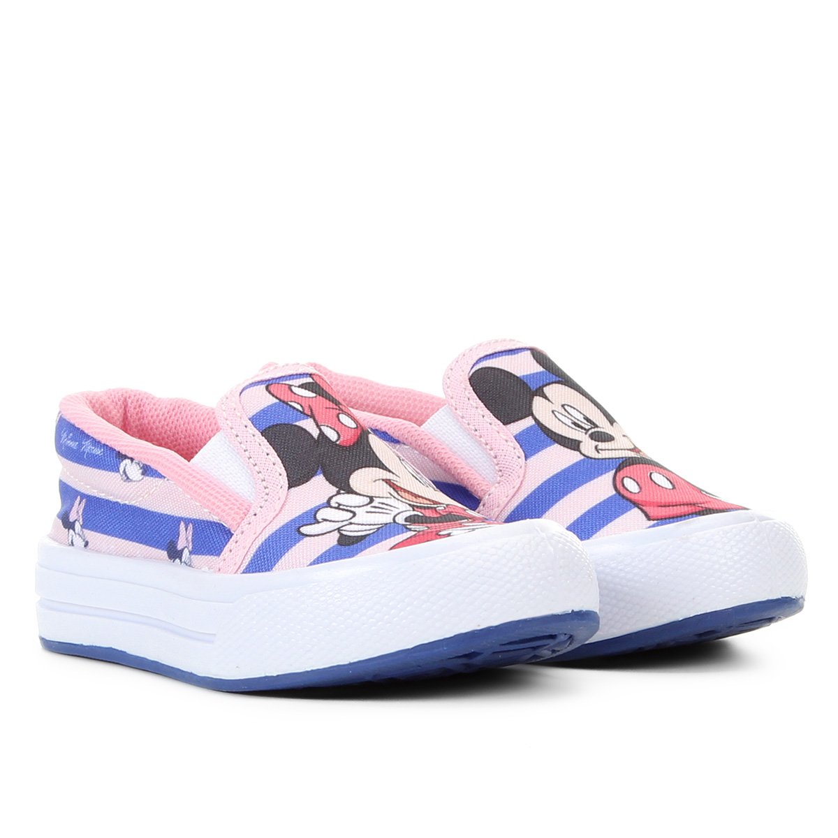 Slip On Infantil Disney Listras Mickey e Minnie Feminino - Rosa+Azul Menor preço em Slip On Infantil Disney Listras Mickey e Minnie Feminino - Rosa+Azul