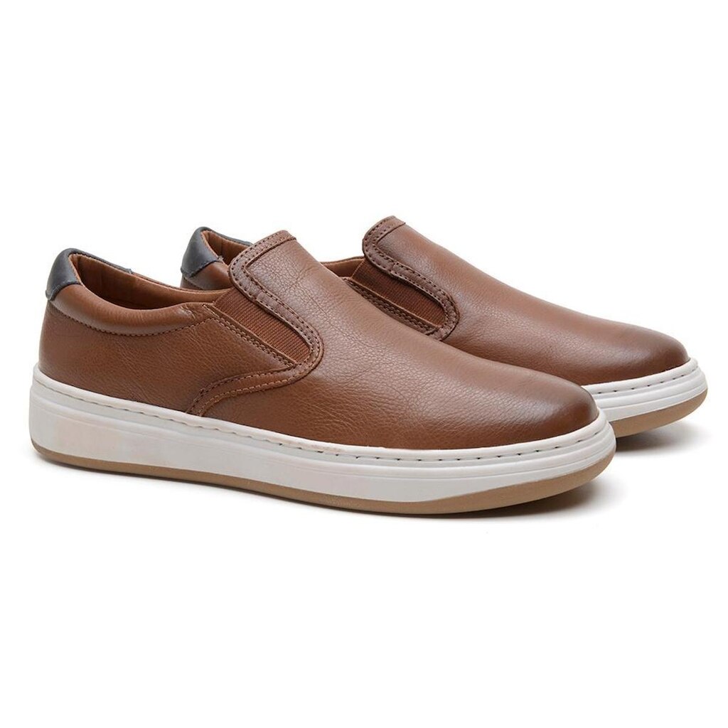 Slip On Masculino Couro Elástico Lateral Conforto Casual