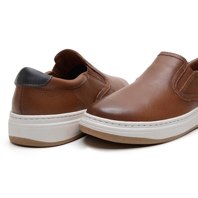 Slip On Masculino Couro Elástico Lateral Conforto Casual