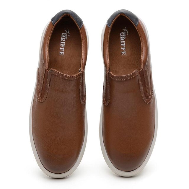 Slip On Masculino Couro Elástico Lateral Conforto Casual