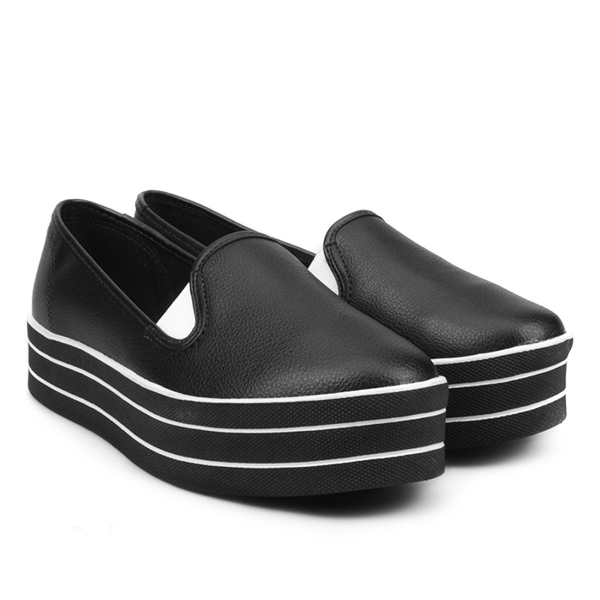 Slip On Moleca Caixa Alta Listras Feminina - Preto Menor preço em Slip On Moleca Caixa Alta Listras Feminina - Preto