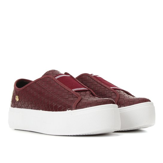 Slip On Moleca Tressê Elástico Caixa Alta Feminino - Vinho