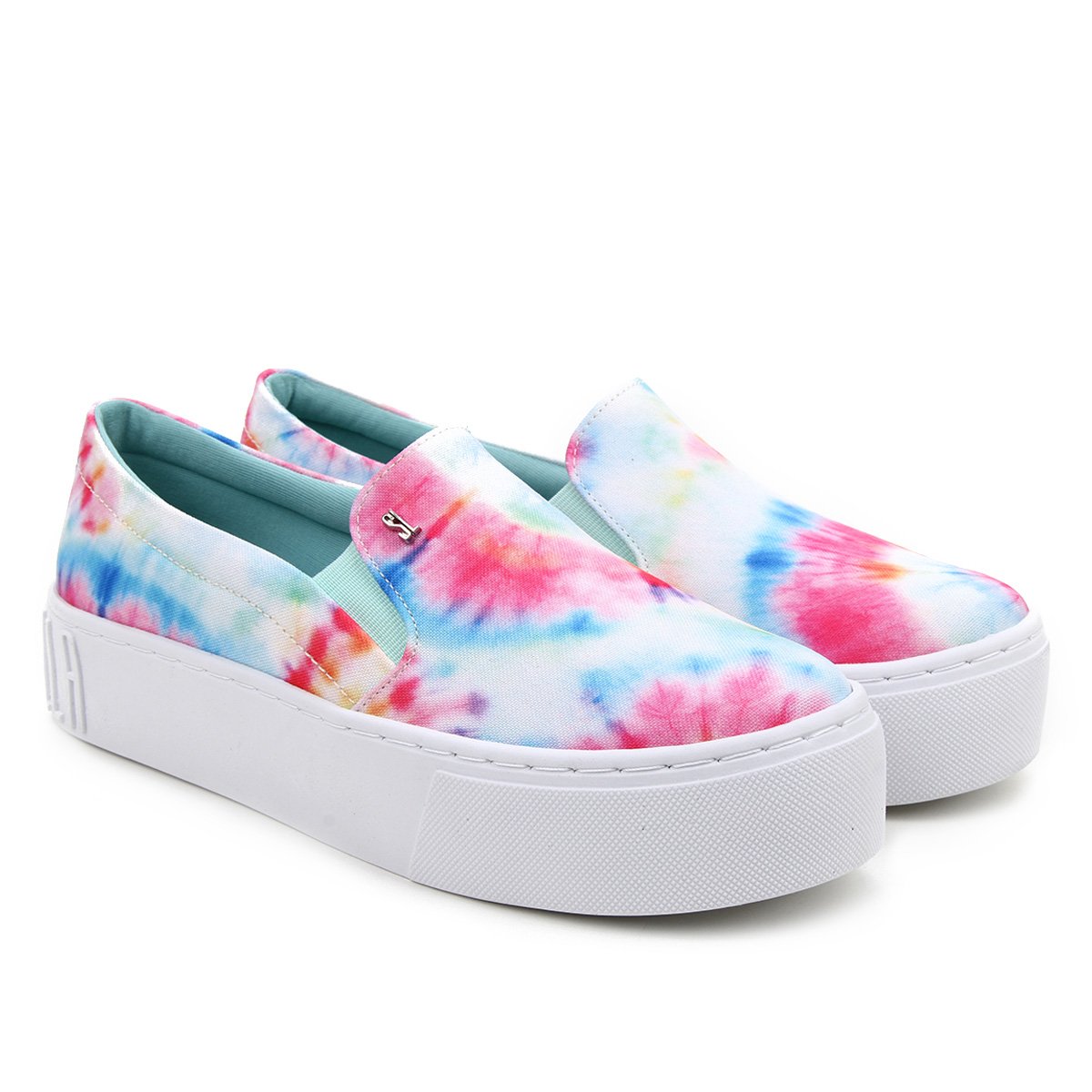 Slip On Santa Lolla Tie Dye Lona Feminino - Azul Piscina+Rosa Menor preço em Slip On Santa Lolla Tie Dye Lona Feminino - Azul Piscina+Rosa