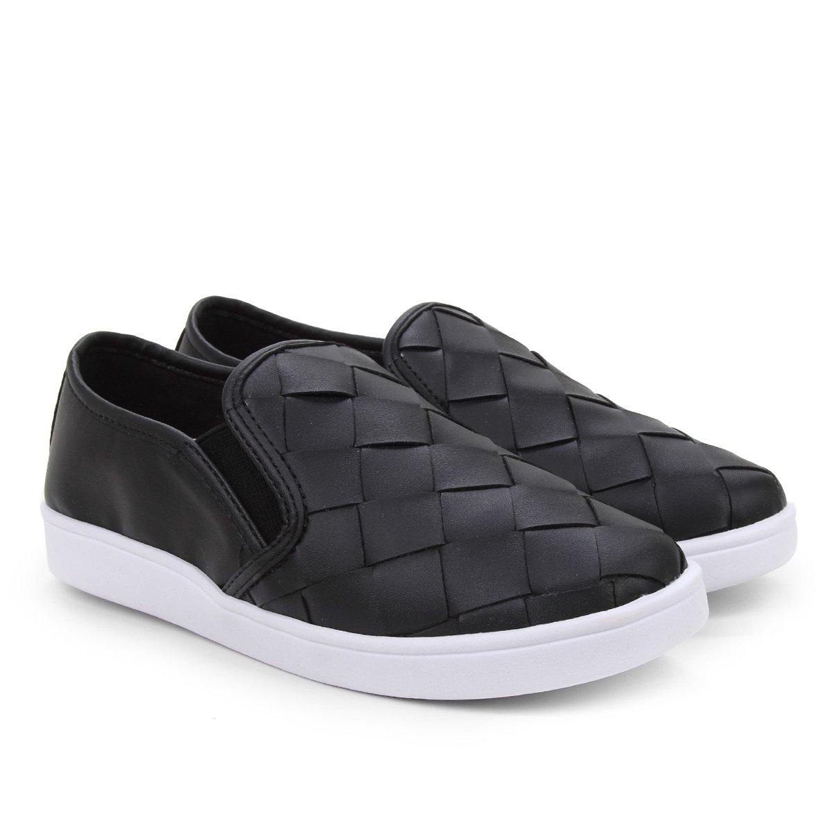 Slip On Somoda Metalizado Trançado Feminino - Preto Menor preço em Slip On Somoda Metalizado Trançado Feminino - Preto