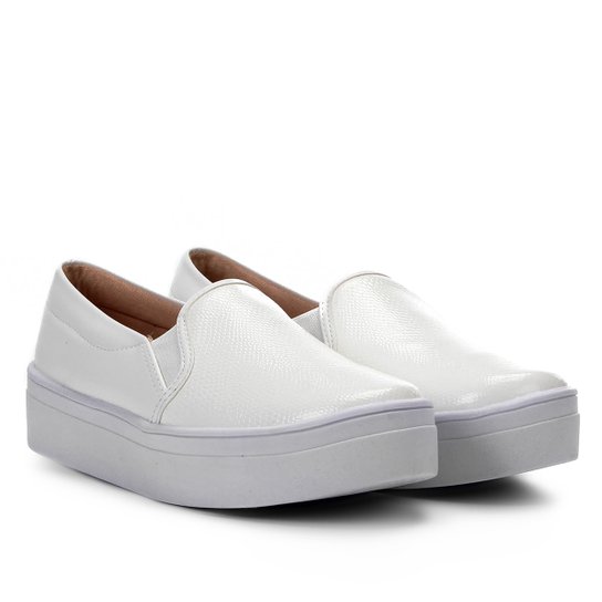 Slip On Somoda Snake Caixa Alta Feminino - Branco