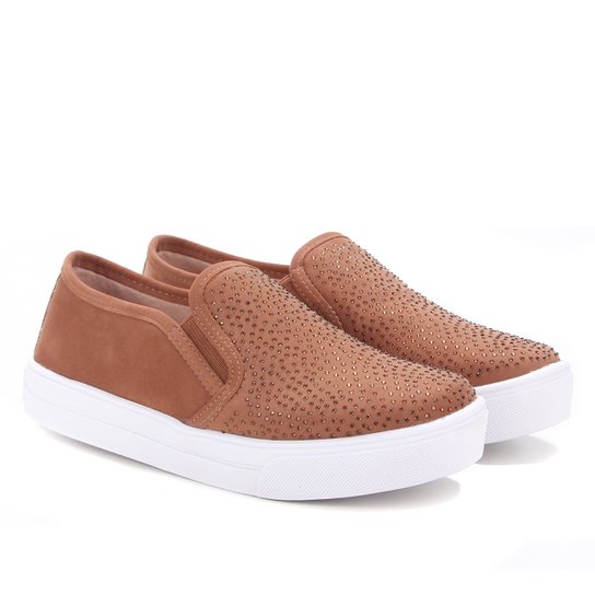 Slip On Somoda Sola Caixa Hotfix Brilho Feminino - Caramelo