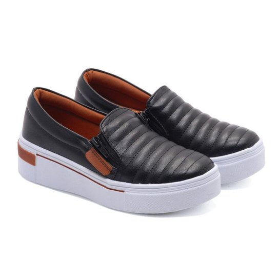 Slip On Tênis Feminino Plataforma Confortável Zíper Costuras Zattini