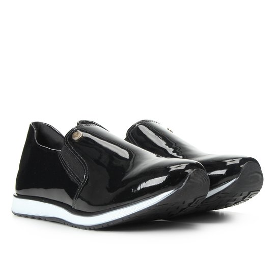 Slip On Via Uno Jogging Verniz Feminino - Preto
