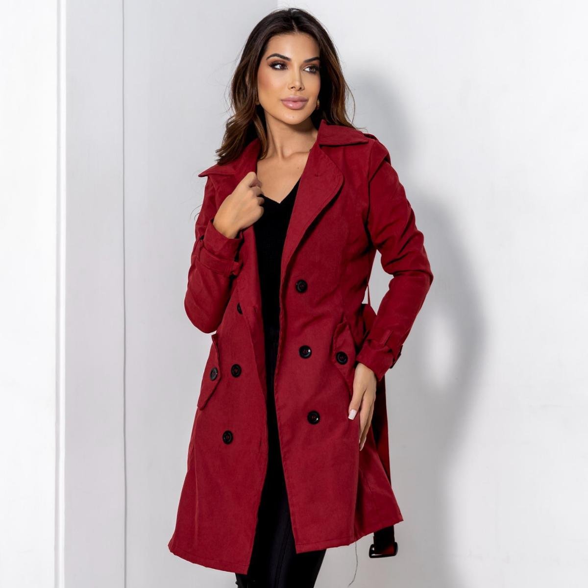 Sobretudo Feminino Casaco Jaqueta Forrado Trench Coat Com Cinto Menor preço em Sobretudo Feminino Casaco Jaqueta Forrado Trench Coat Com Cinto