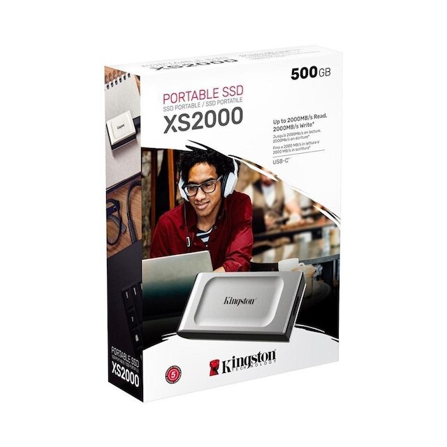 SSD Externo Kingston XS2000, 500GB, USB 3.2 Gen 2x2, Portátil, Leitura: 2000 MB/s,