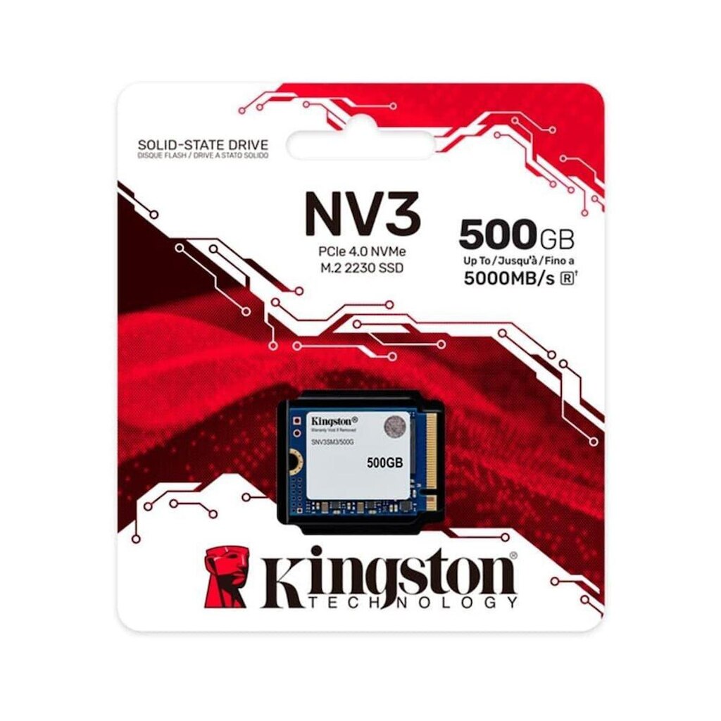SSD Kingston NV3, 500GB, M.2 2230, NVMe PCIe 4.0, Leitura 6.000 MB/s, Gravação 5.000 MB/s