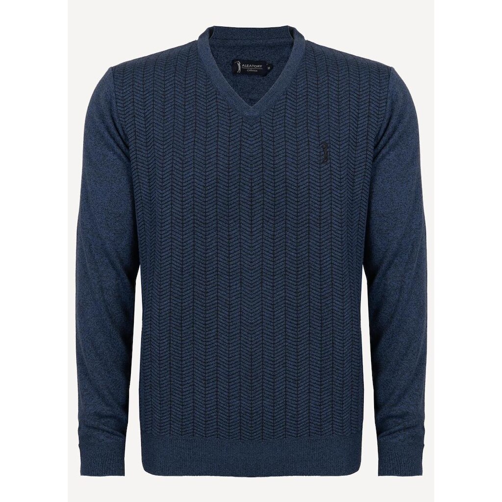 Suéter Aleatory Gola V Jacquard Azul Jeans