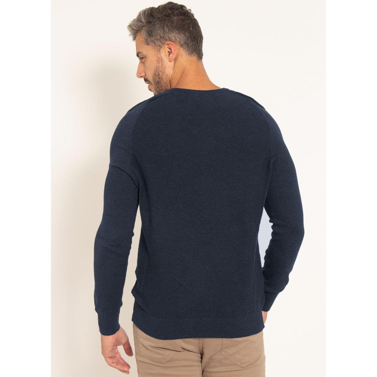 Suéter Aleatory Gola V Texturizado Masculino Marinho Zattini