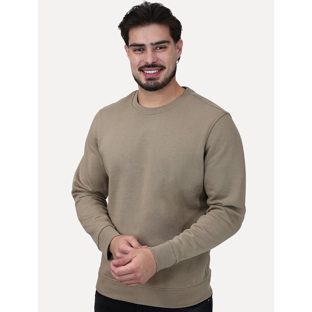 Suéter Calvin Klein Jeans Masculina Rubber CK Frontal Cáqui Médio