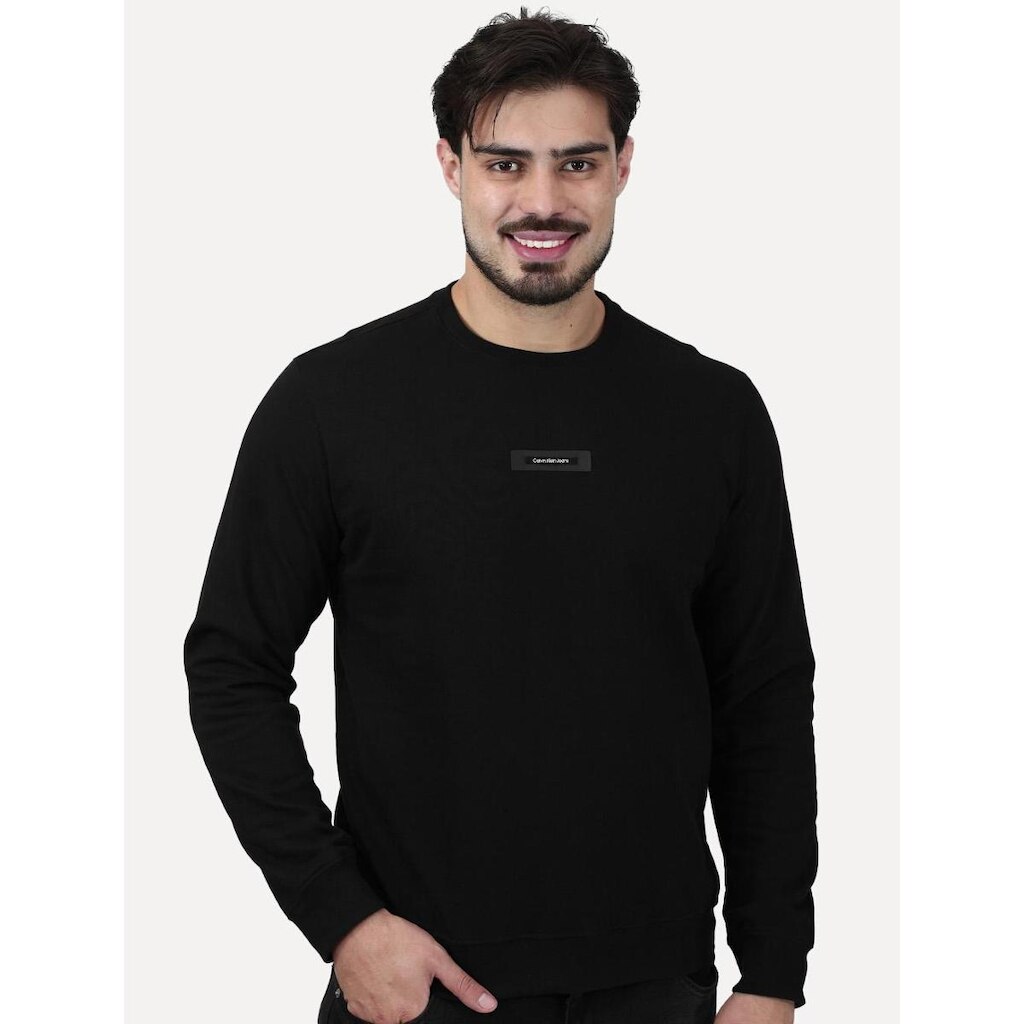 Suéter Calvin Klein Jeans Masculino Crewneck Logo Leather Center Preta