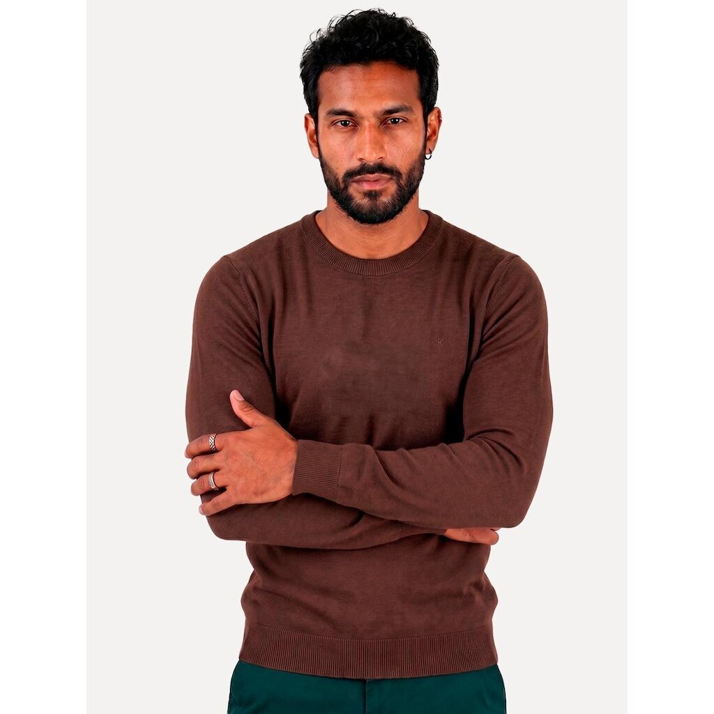 Suéter Calvin Klein Jeans Masculino Crewneck Tricot Mini Logo Marrom Escuro