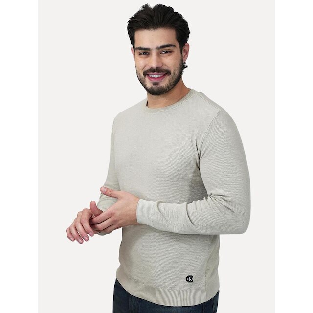 Suéter Calvin Klein Jeans Masculino Crewneck Tricot Patch Reissue Logo Off White