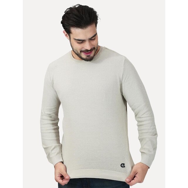 Suéter Calvin Klein Jeans Masculino Crewneck Tricot Patch Reissue Logo Off White