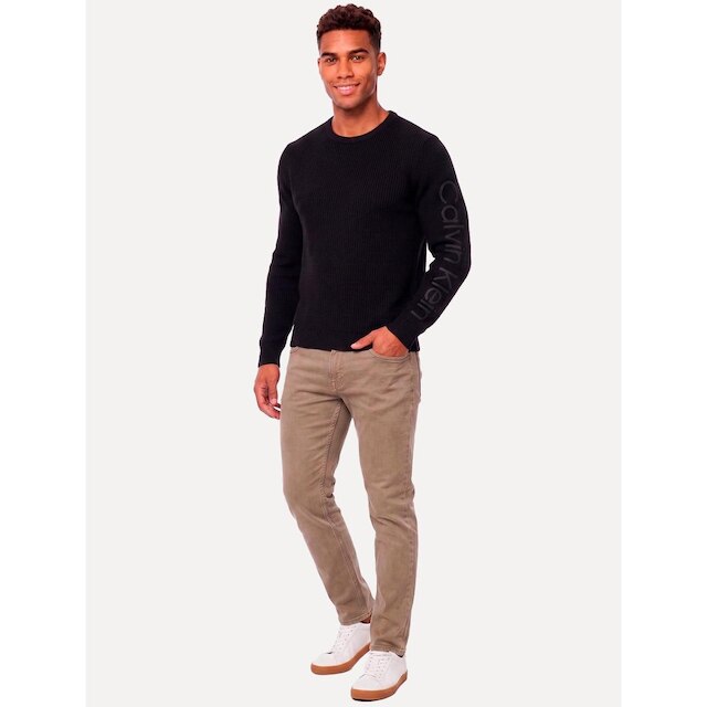 Suéter Calvin Klein Jeans Masculino Crewneck Tricot Sleeve Name Logo Preto