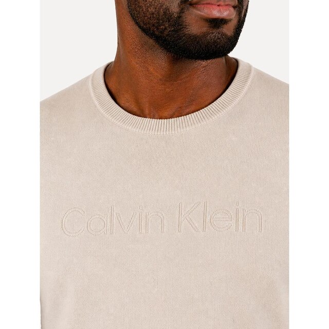 Suéter Calvin Klein Jeans Masculino Tricot Gola Careca Liso Areia