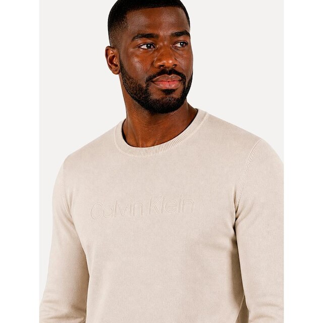 Suéter Calvin Klein Jeans Masculino Tricot Gola Careca Liso Areia