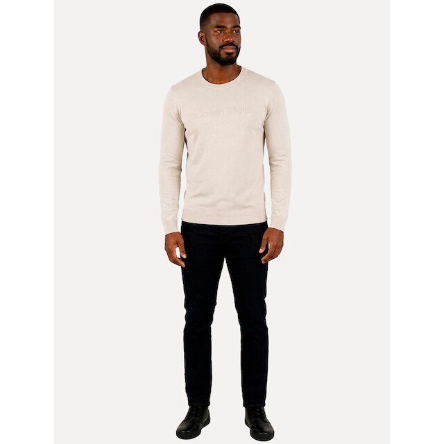 Suéter Calvin Klein Jeans Masculino Tricot Gola Careca Liso Areia