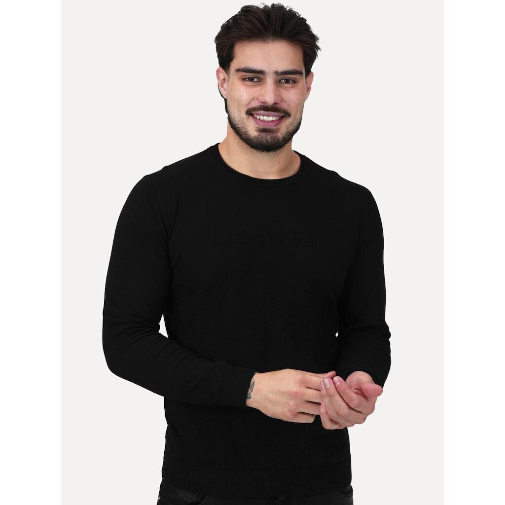 Suéter Calvin Klein Jeans Masculino Tricot Gola Careca Liso Preto