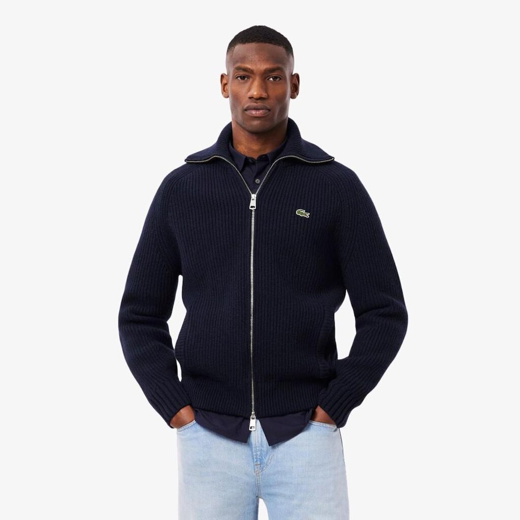 Suéter com Zíper de Gola Alta de Lã Cardada Lacoste Masculina