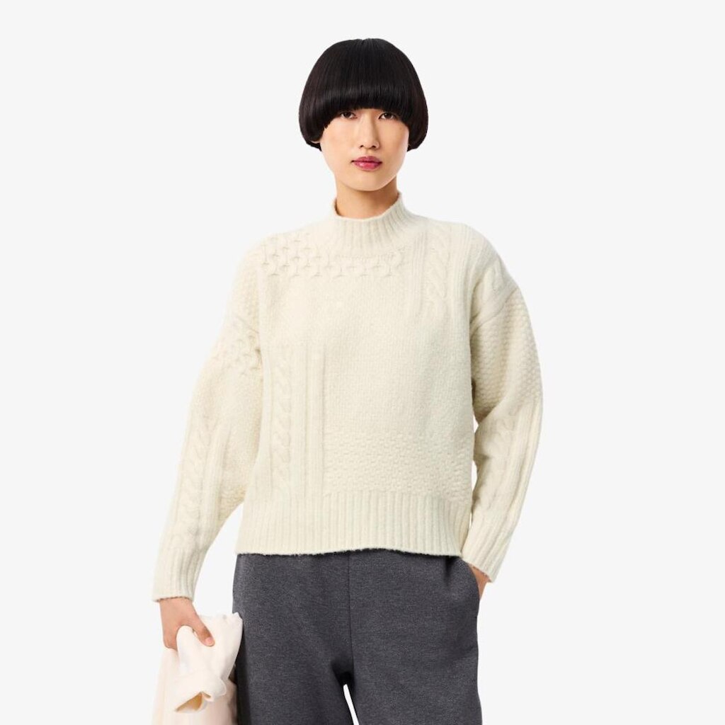 Suéter de Lã de Gola Alta com Efeito Patchwork Lacoste Feminina