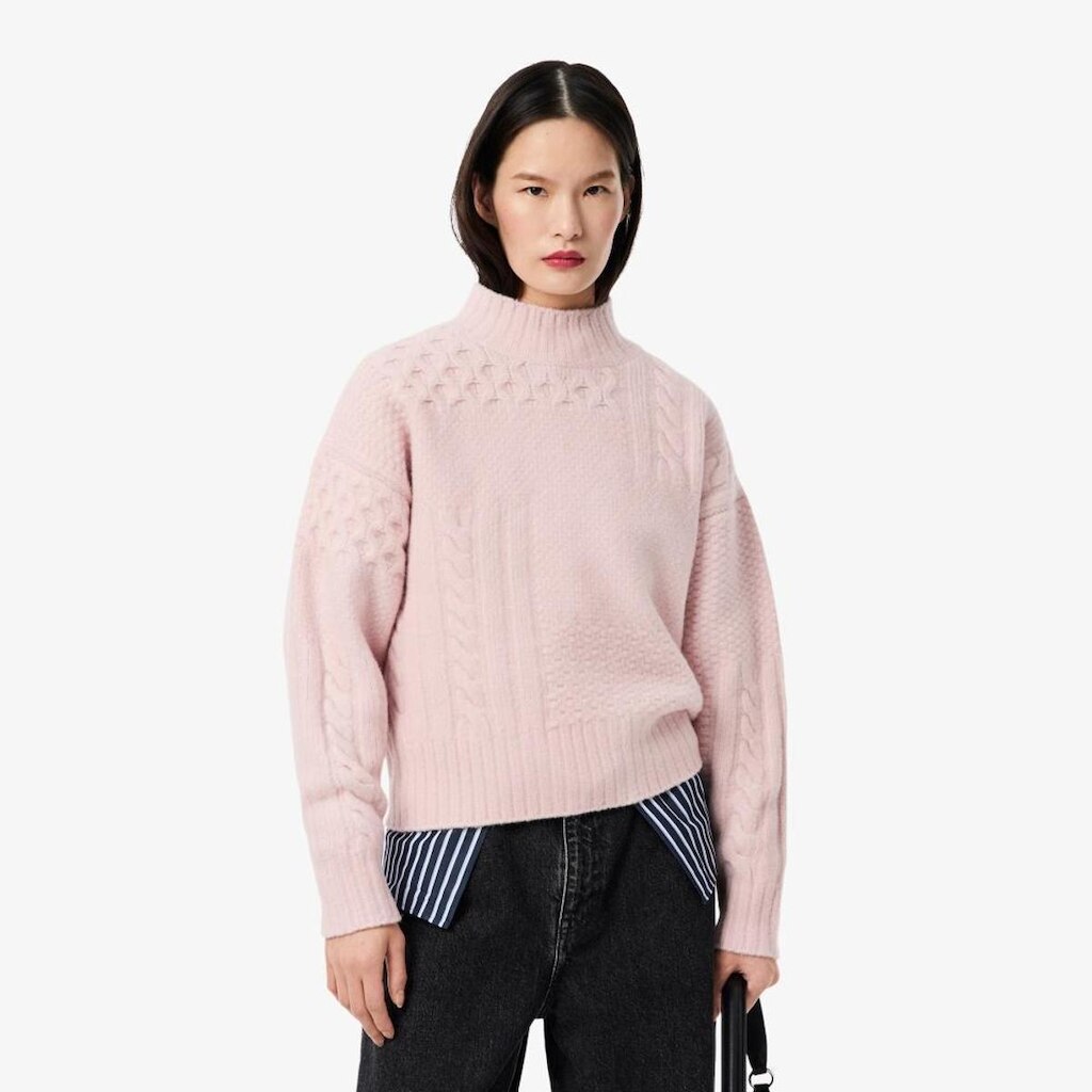 Suéter de Lã de Gola Alta com Efeito Patchwork Lacoste Feminina