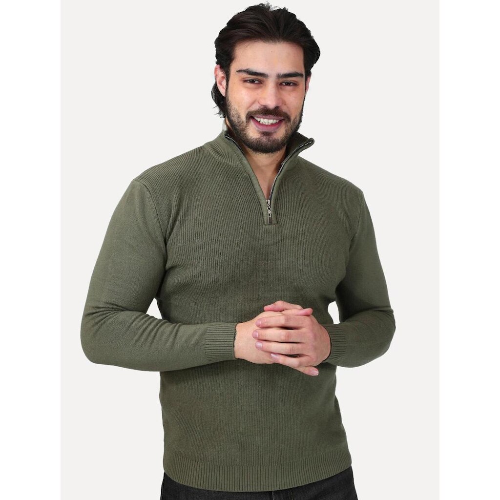 Suéter Dixen Masculino Tricot Straights Half-Zip Gola Alta Verde