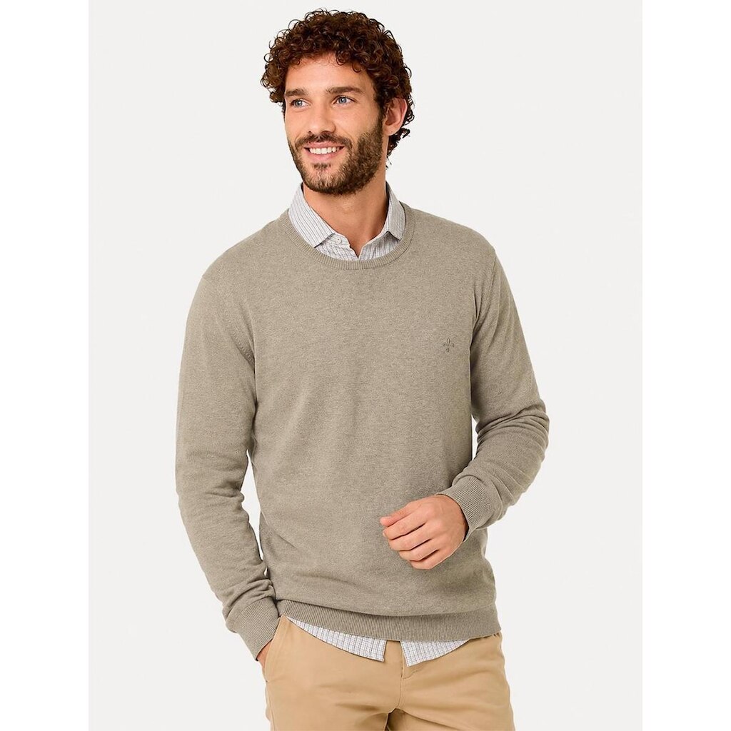 Suéter Dudalina Masculino Tricot Crewneck Básico Cáqui