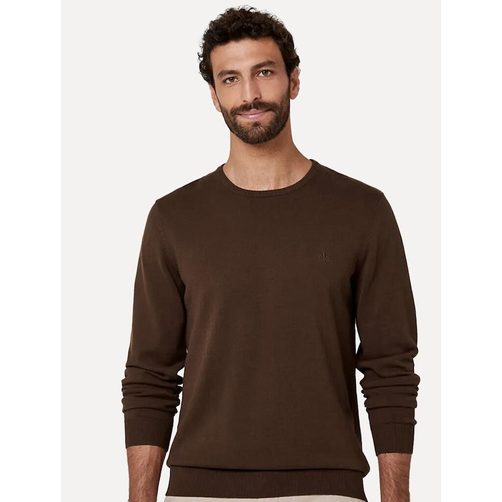 Suéter Dudalina Masculino Tricot Crewneck Basico Marrom Escuro