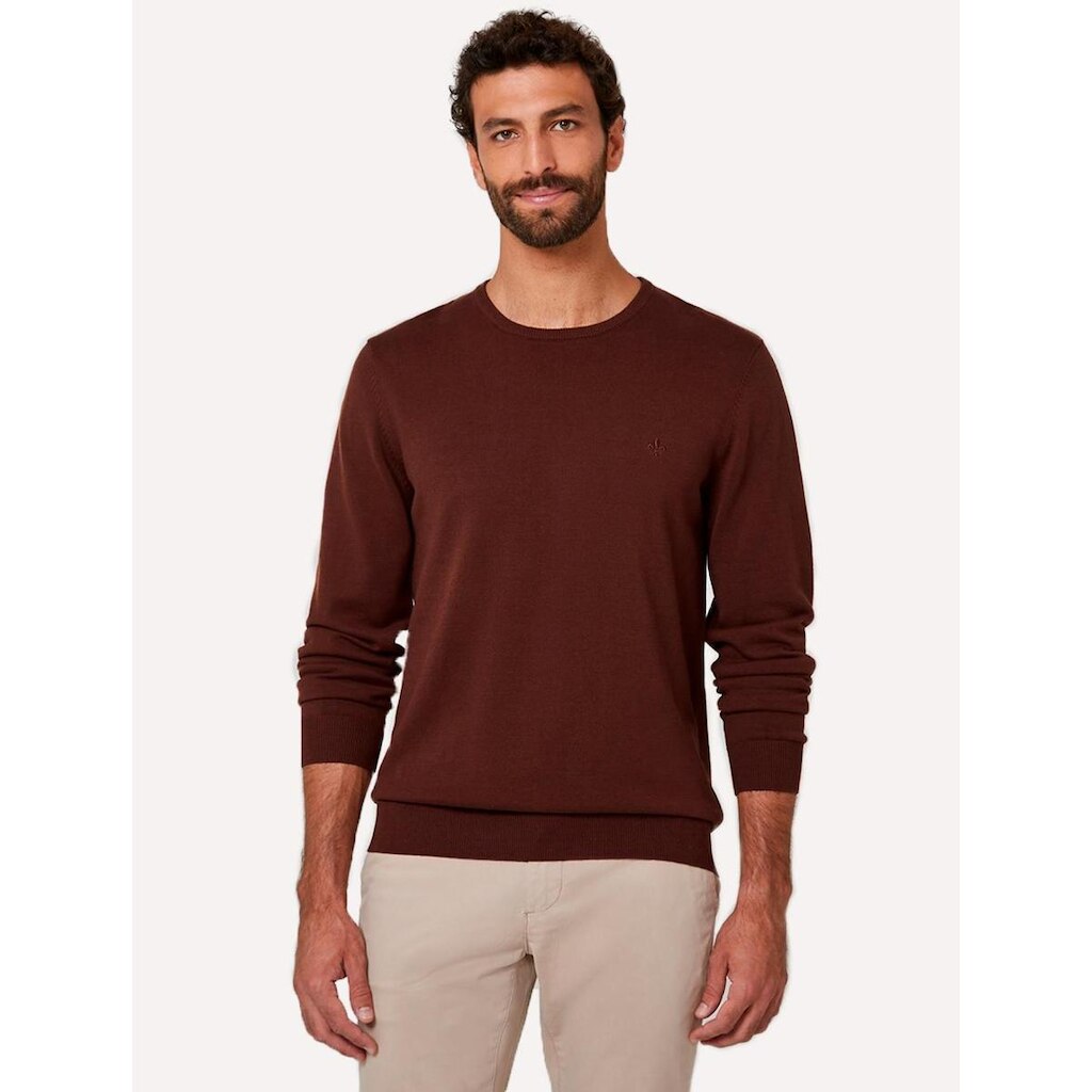 Suéter Dudalina Masculino Tricot Crewneck Basico Marrom
