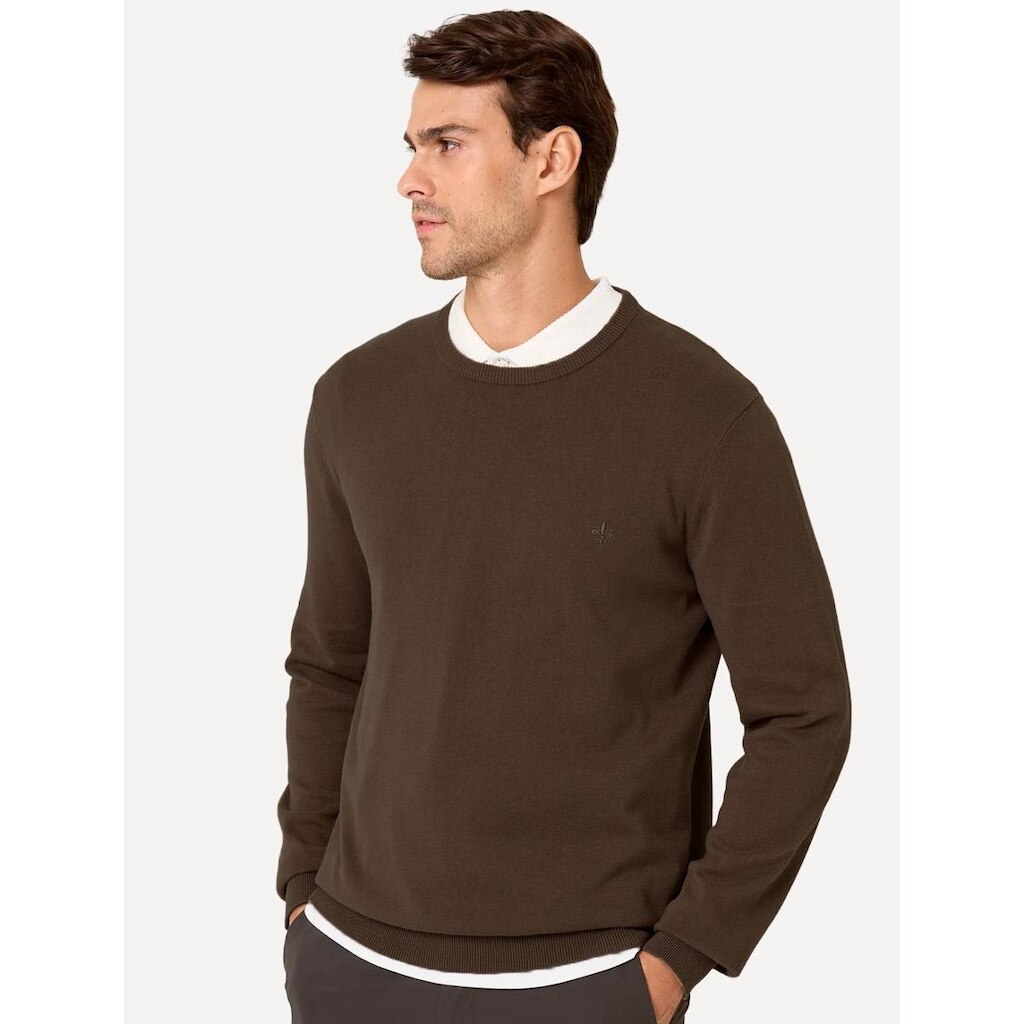 Suéter Dudalina Masculino Tricot Crewneck Marrom Escuro