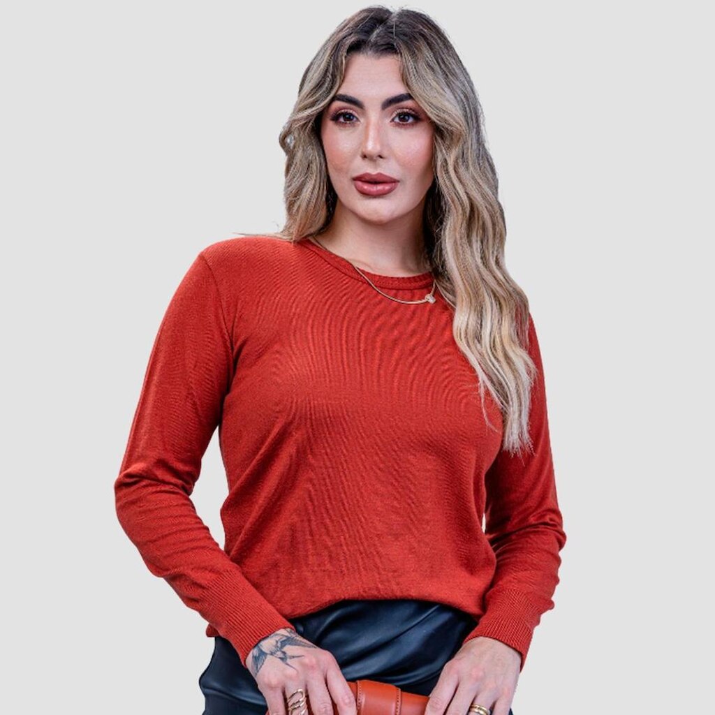 Suéter Feminino Básico Tricot Gola Redonda
