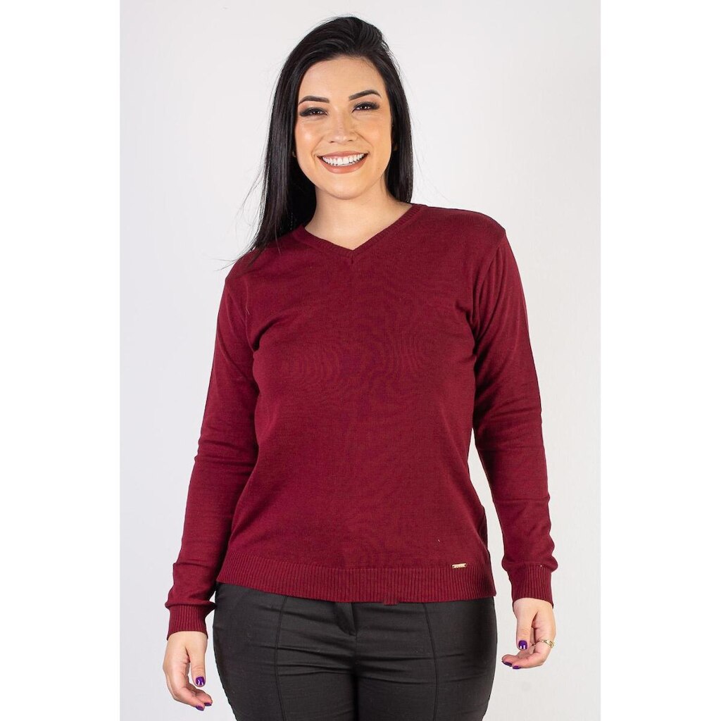 Suéter feminino de malha gola V 60004 - P - Bege