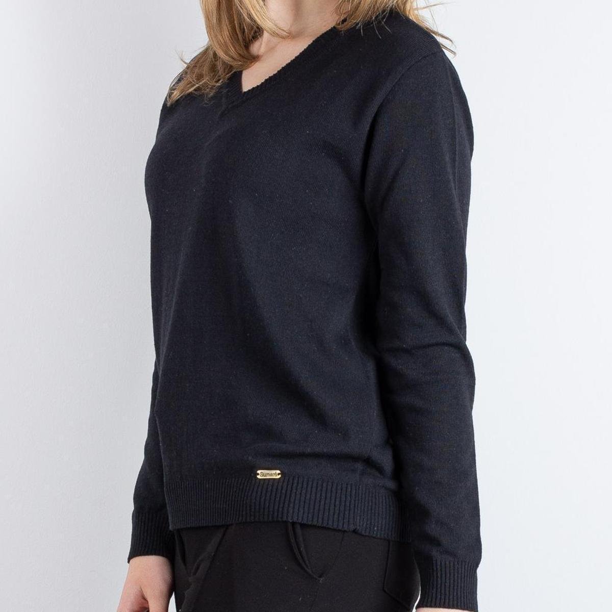Suéter feminino gola v de malha Sumaré 10429F Preto Zattini
