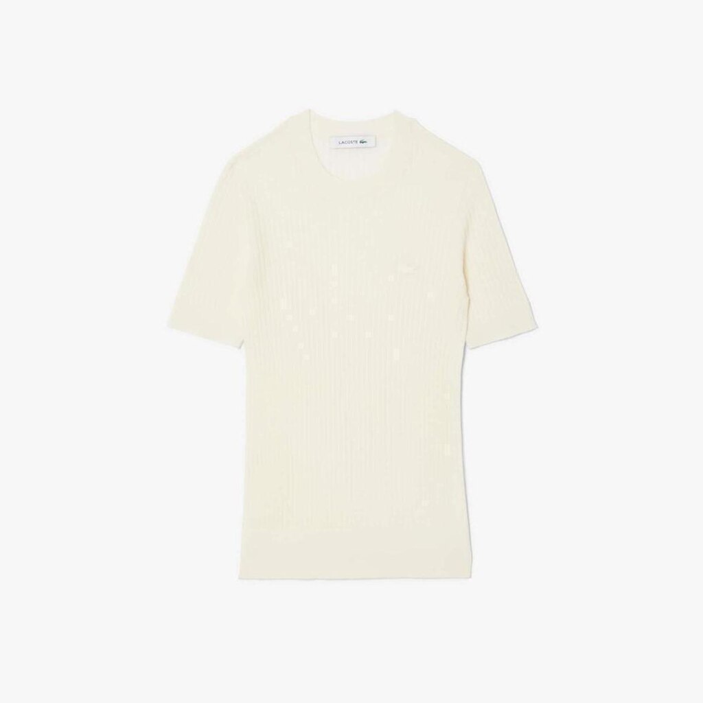 Suéter Lacoste De Malha Canelada De Lã Merino De Mangas Curtas