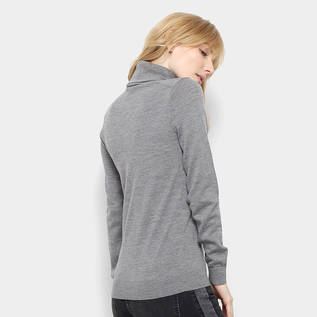 Suéter Lacoste Lã Gola Alta Feminino Cinza Zattini