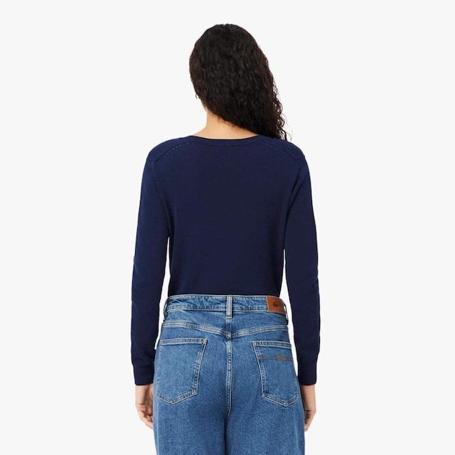 Suéter Lacoste Tricotado Sem Costura com Decote em V Feminino