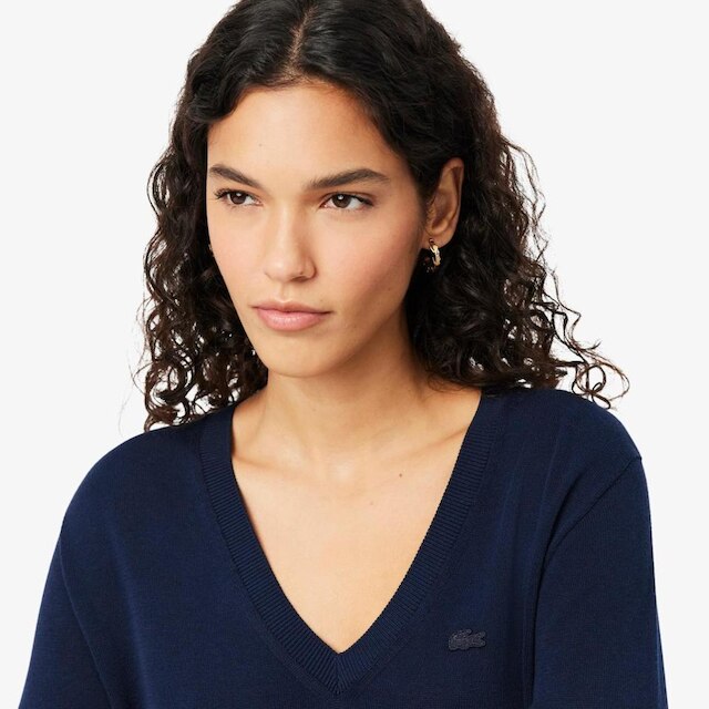 Suéter Lacoste  Tricotado Sem Costura com Decote em V Feminino