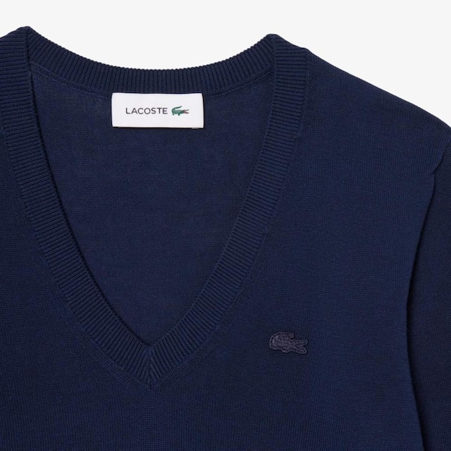 Suéter Lacoste Tricotado Sem Costura com Decote em V Feminino