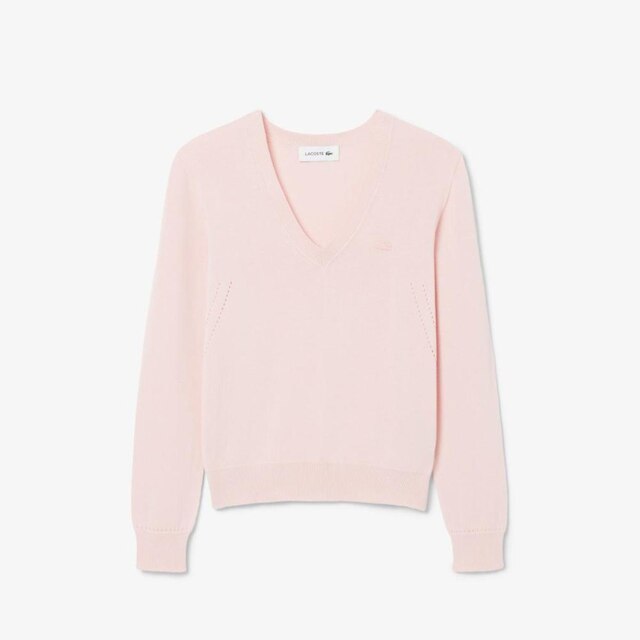 Suéter Lacoste Tricotado Sem Costura com Decote em V Feminino