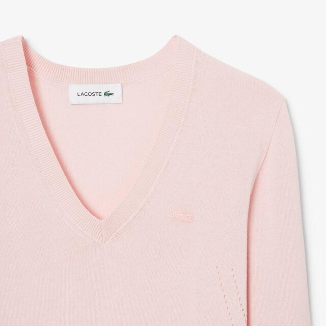 Suéter Lacoste Tricotado Sem Costura com Decote em V Feminino