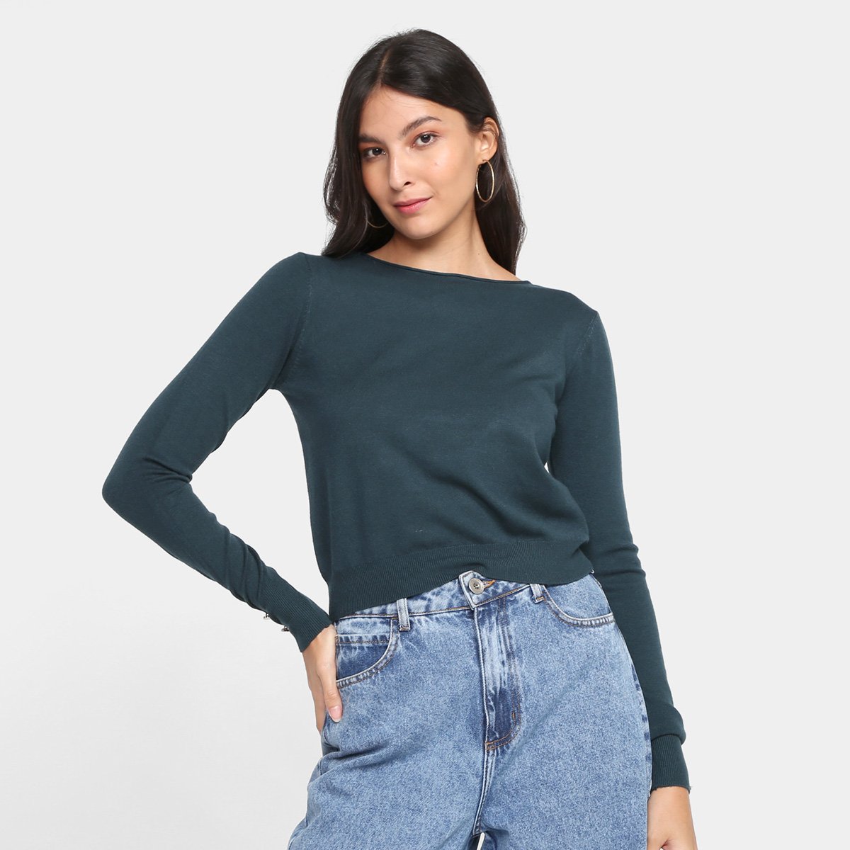 Suéter The Style Box Liso Feminino - Verde escuro Menor preço em Suéter The Style Box Liso Feminino - Verde escuro