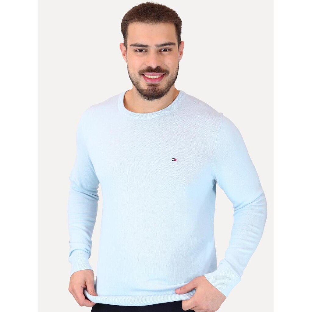 Suéter Tommy Hilfiger Masculino Crewneck Essential Cotton Azul Claro