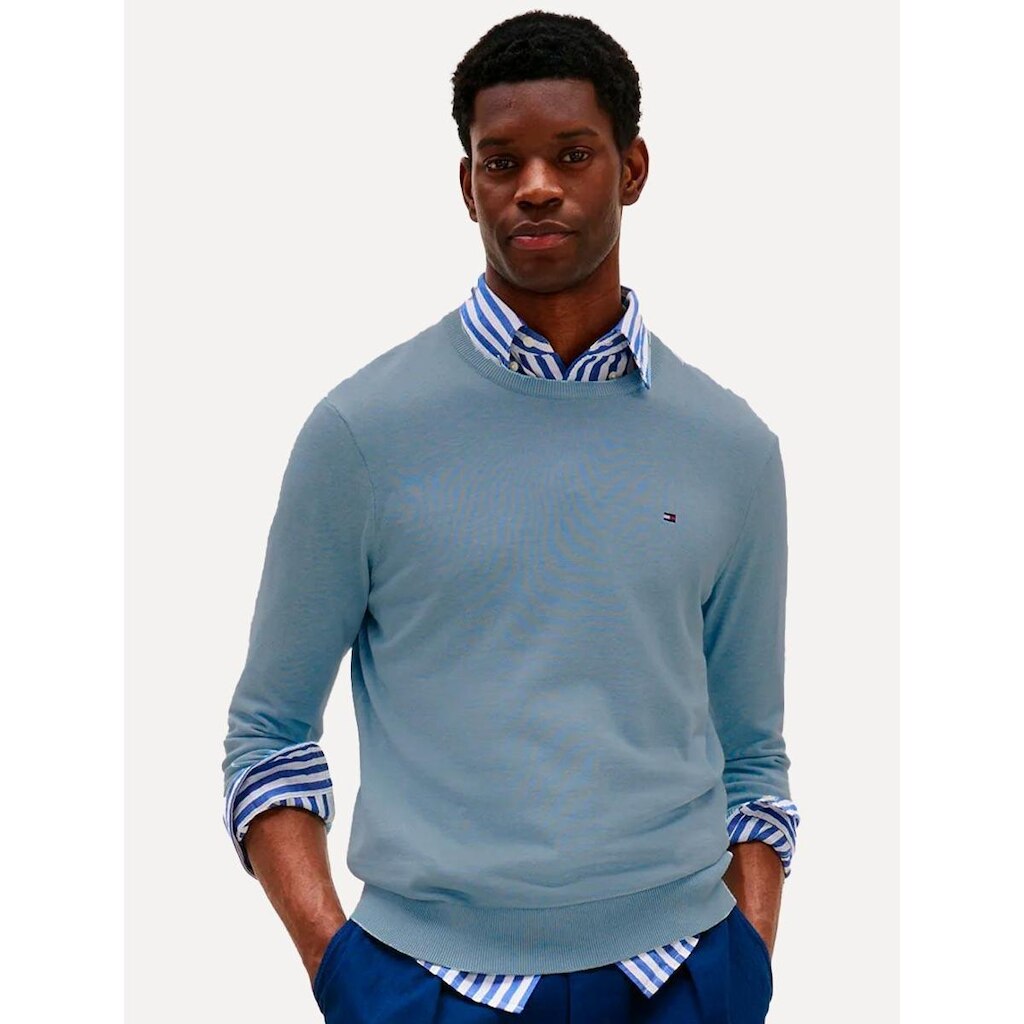 Suéter Tommy Hilfiger Masculino Crewneck Essential Cotton Azul Médio