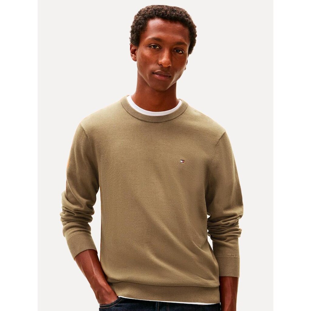 Suéter Tommy Hilfiger Masculino Crewneck Essential Cotton Cáqui Claro