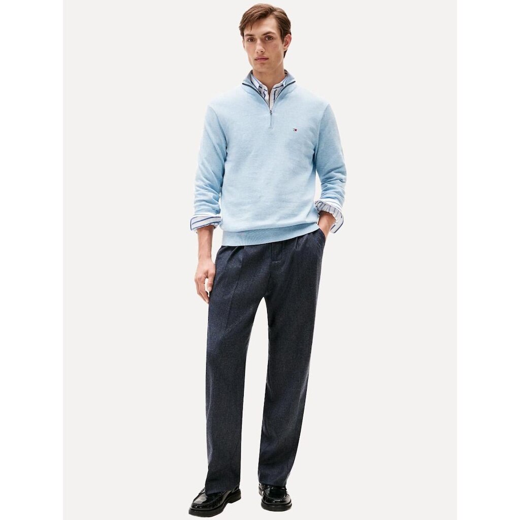 Suéter Tommy Hilfiger Masculino Essential Cotton Half Zip Mock Azul Claro